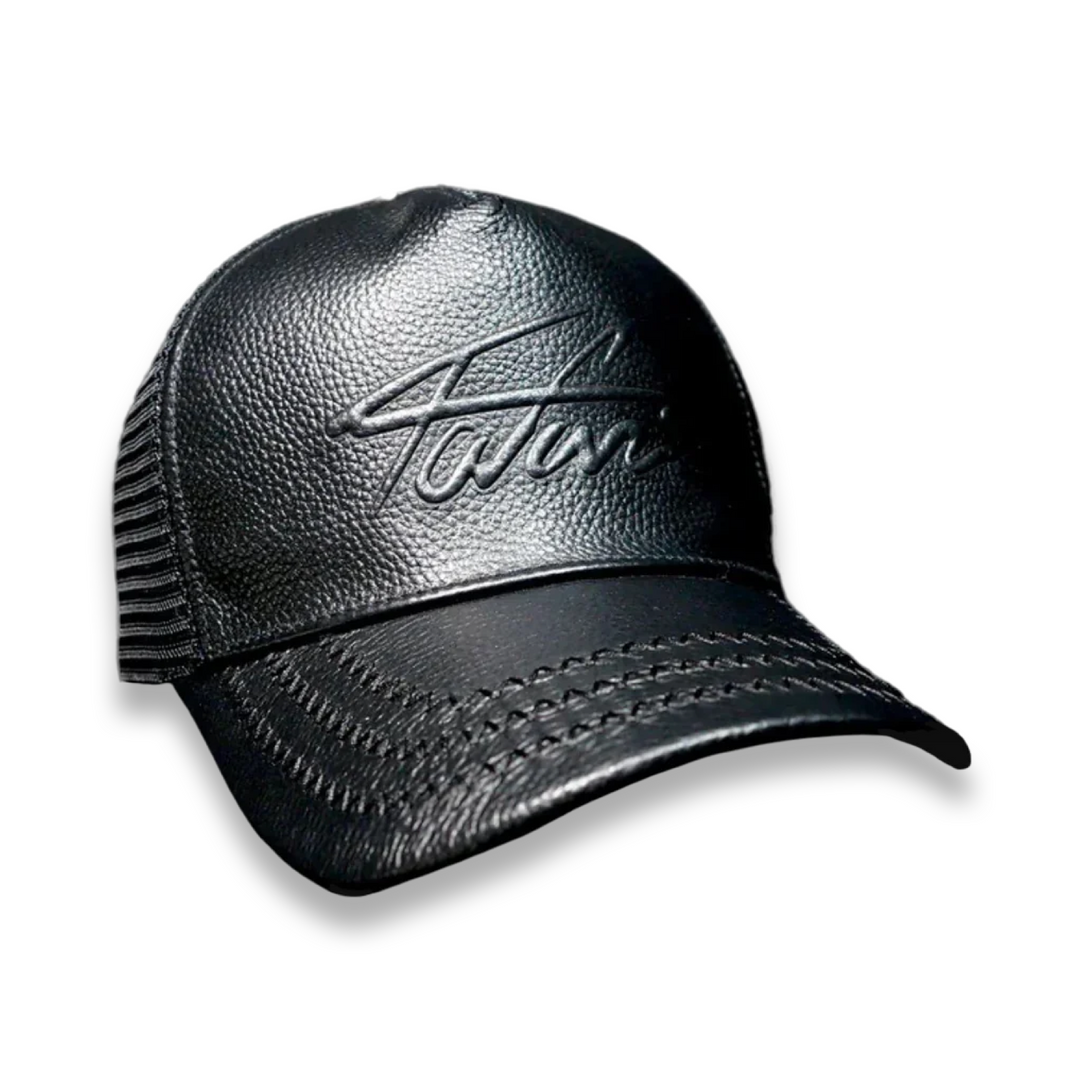 TAJI LEATHER TRUCKER HAT