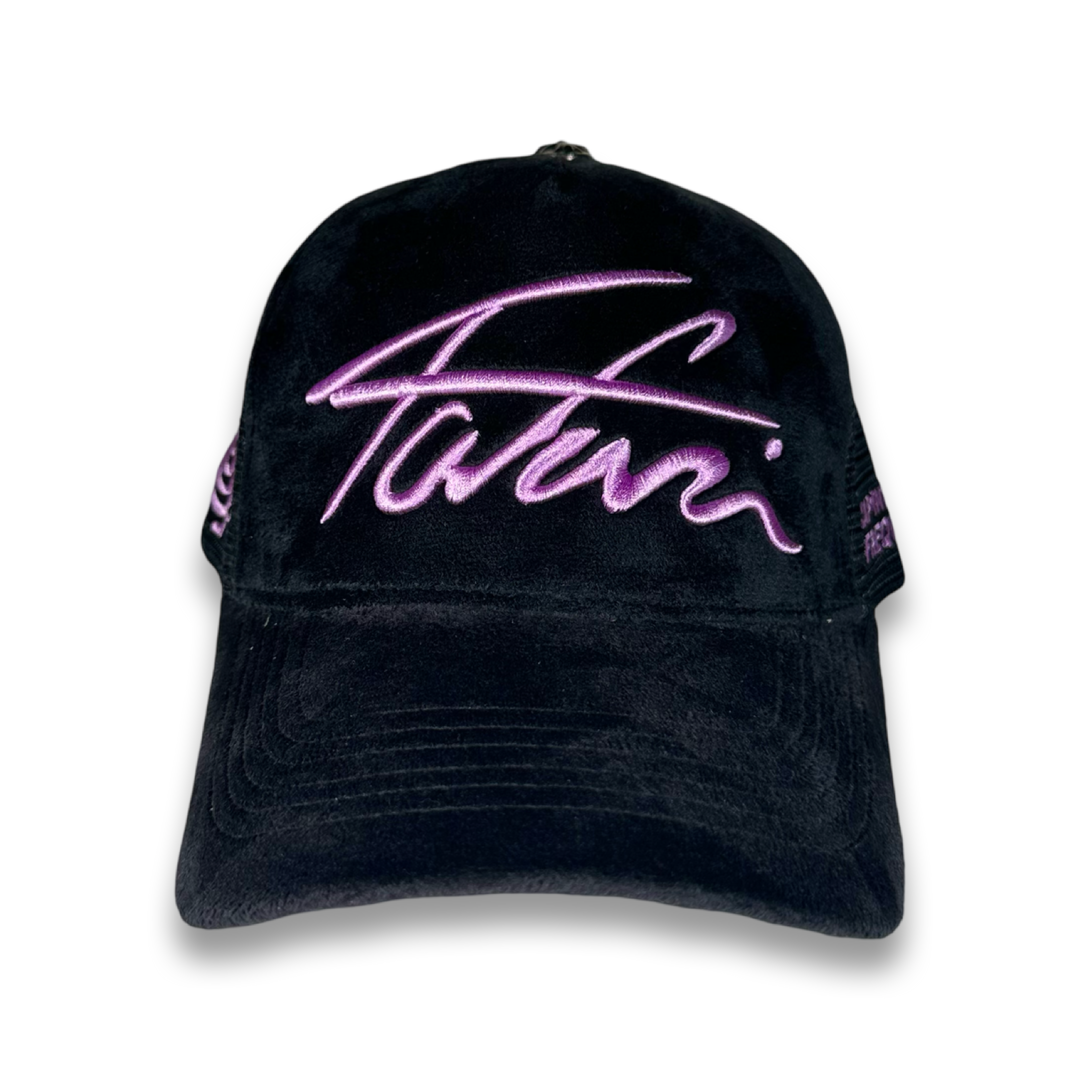 LAVENDER TAJI VELVET TRUCKER HAT